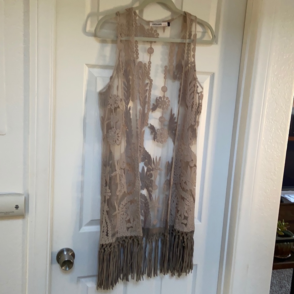 Embroidered Vest with Fringe Bottom